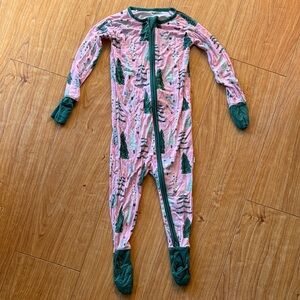 Little Sleepies Pink and Green Christmas Footed Pajamas